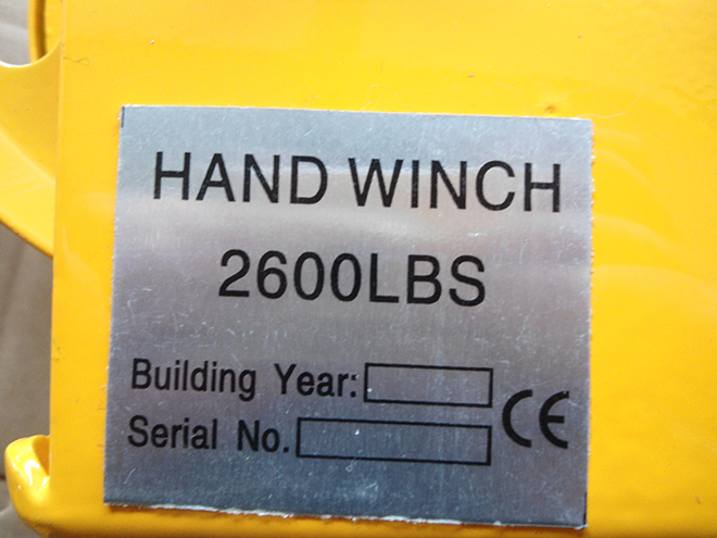 手動絞盤銘牌 手動絞盤銘牌